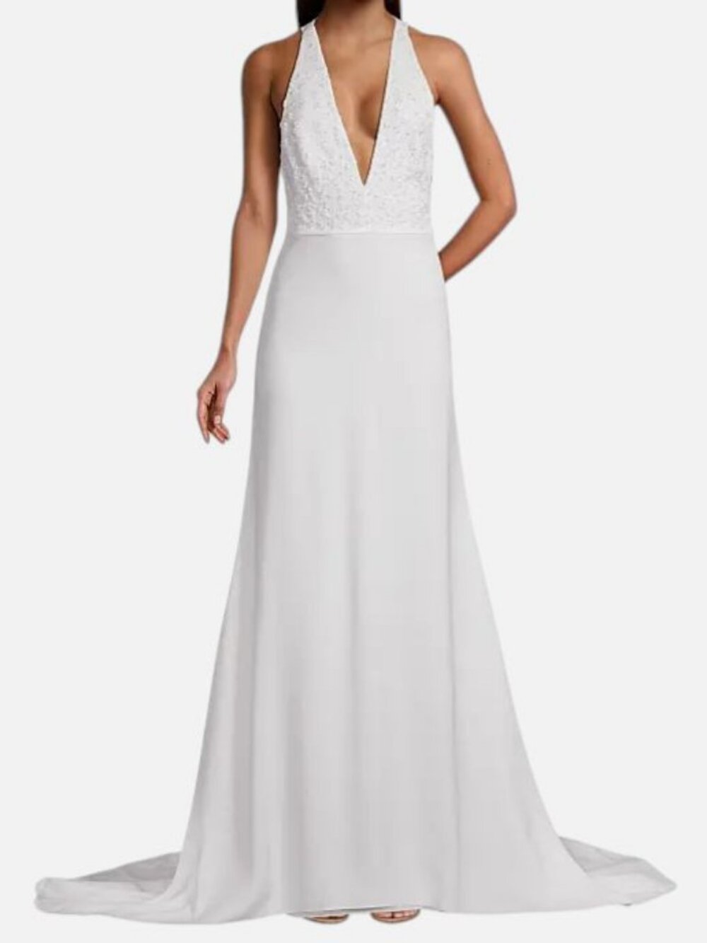 Sachin & Babi Women's Ivory Gabriella Embellished V-Neck Gown Dress Size 2